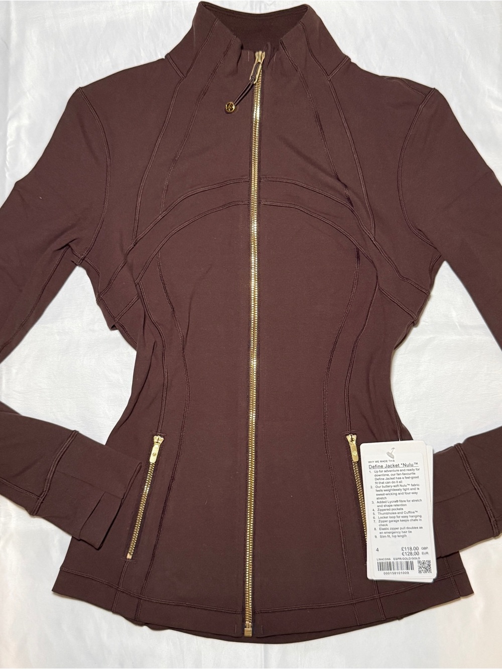 NWT lululemon Define Jacket (Espresso/Gold) Size 4 UK/EU Exclusive